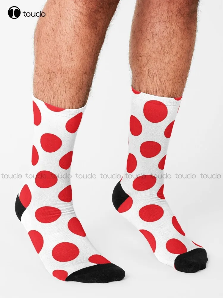 Red Polka Dot Jersey | France Pattern Socks Men'S Athletic Socks Cartoon Comfortable Best Girls Sports 360° Digital Print Retro