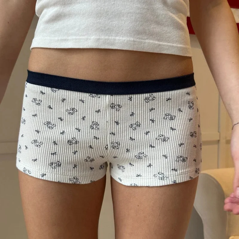 

Maemukilabe Women Cute Micro Shorts Floral Print Lounge Shorts Y2k Pajamas Pants Cartoon Mini Short Retro Sleep Bottom Underwear