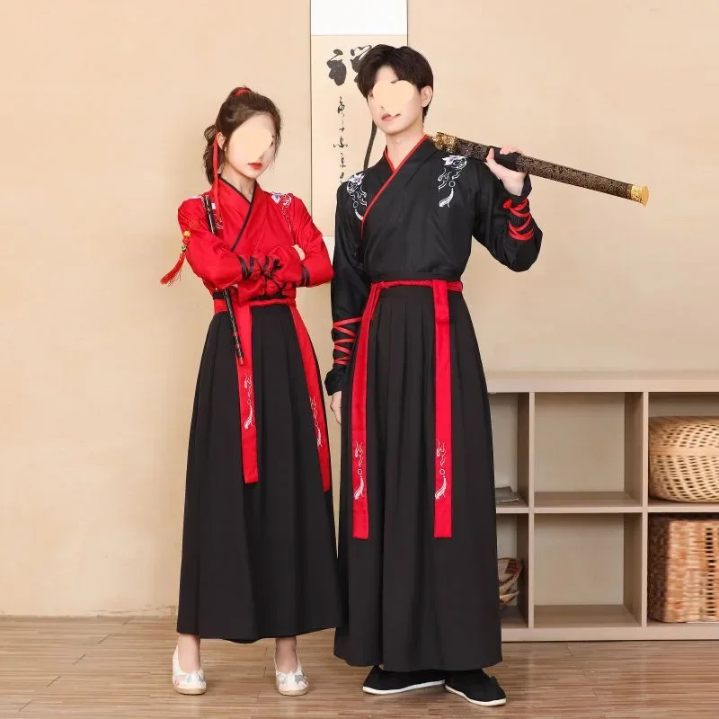 فنون الدفاع عن النفس نمط Hanfu الرجال والنساء الخصر طول الياقة الملابس الصينية التقليدية للطلاب الأزواج ارتداء اليومي آل #1
