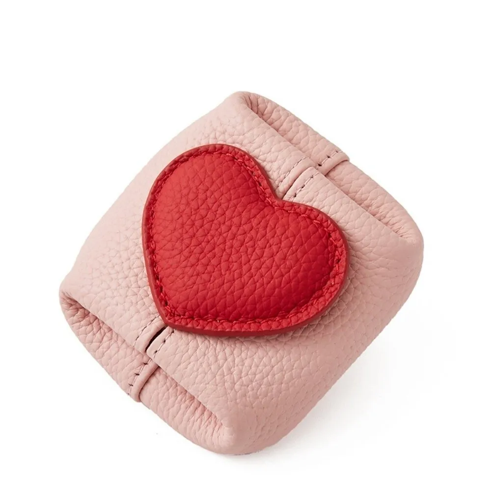 Fashion Cowhide Coin Wallet Love Heart Color Matching Coin Purse Square Shape Solid Color Small Wallet Travel