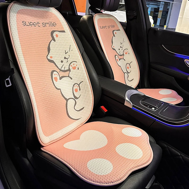 

2024 Cute Cartoon Car Seat Cushion Pad Breathable Ice Silk Summer Car Seat Cover Protector Mat Dust Proof Interior Accessories