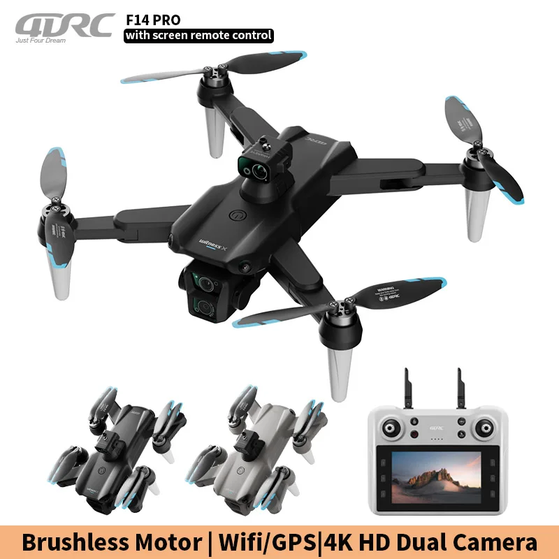 

Дрон F14 Pro 2026 с GPS, пультом ДУ с экраном, камерой 4K, бесщеточным двигателем, складной квадрокоптер, радиоуправляемая игрушка, подарок для мальчиков