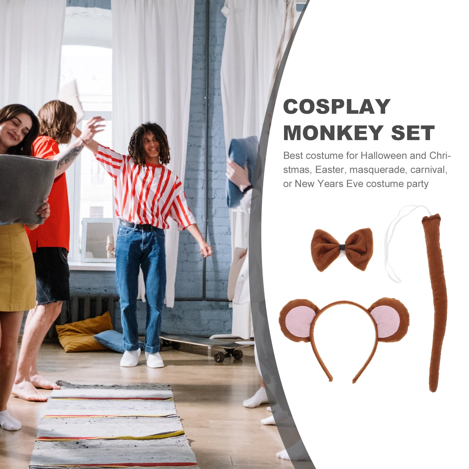 

Monkey Headdress Set Brown Cartoon Accessories Props Hairband Ears Tail Kids Adult Cosplay Party Supplies Halloween Animal