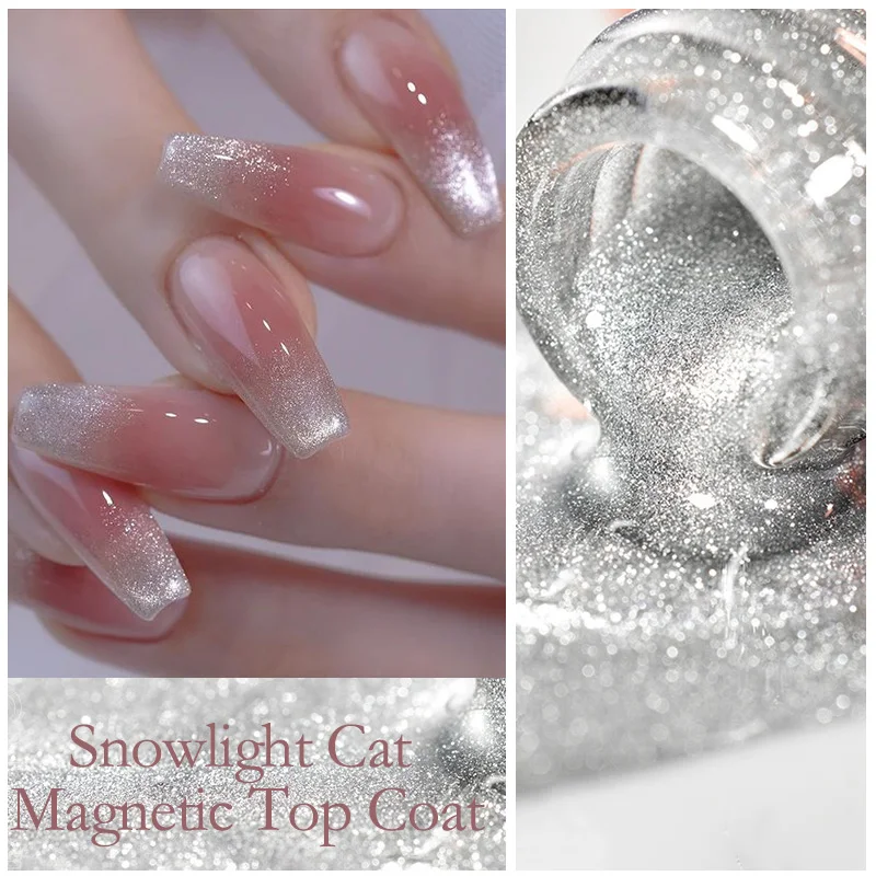 LILYCUTE Snowlight Cat Magnetic Gel Top Coat Super Shine Sliver Glitter Sparkling Effect Semi Permanent Nail Art Gel Varnish