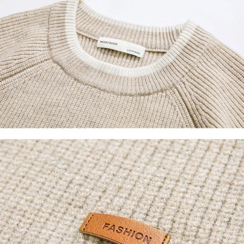 ゆったりとしたニットプルオーバー,男性用,シックなパッチワーク,韓国スタイル,オールマッチ,長袖,ラウンドネック,若者向け,秋冬