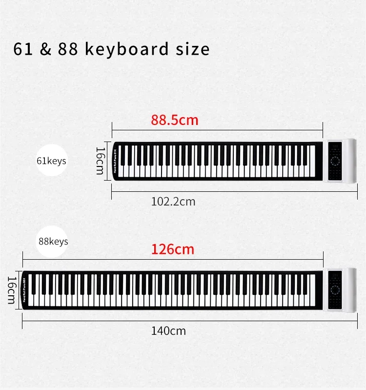 New Standard 88 Keys Soft Silicon Flexible Portable Roll Up Piano, Folding Piano Digital Electric Keyboard For Kids Adults