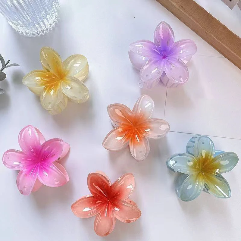 New Gradient Large Flower Acrylic Hair Clip for Women Sweet Hair Claws Crab Clamp Barrettes Hawaiian Headwear Accessories