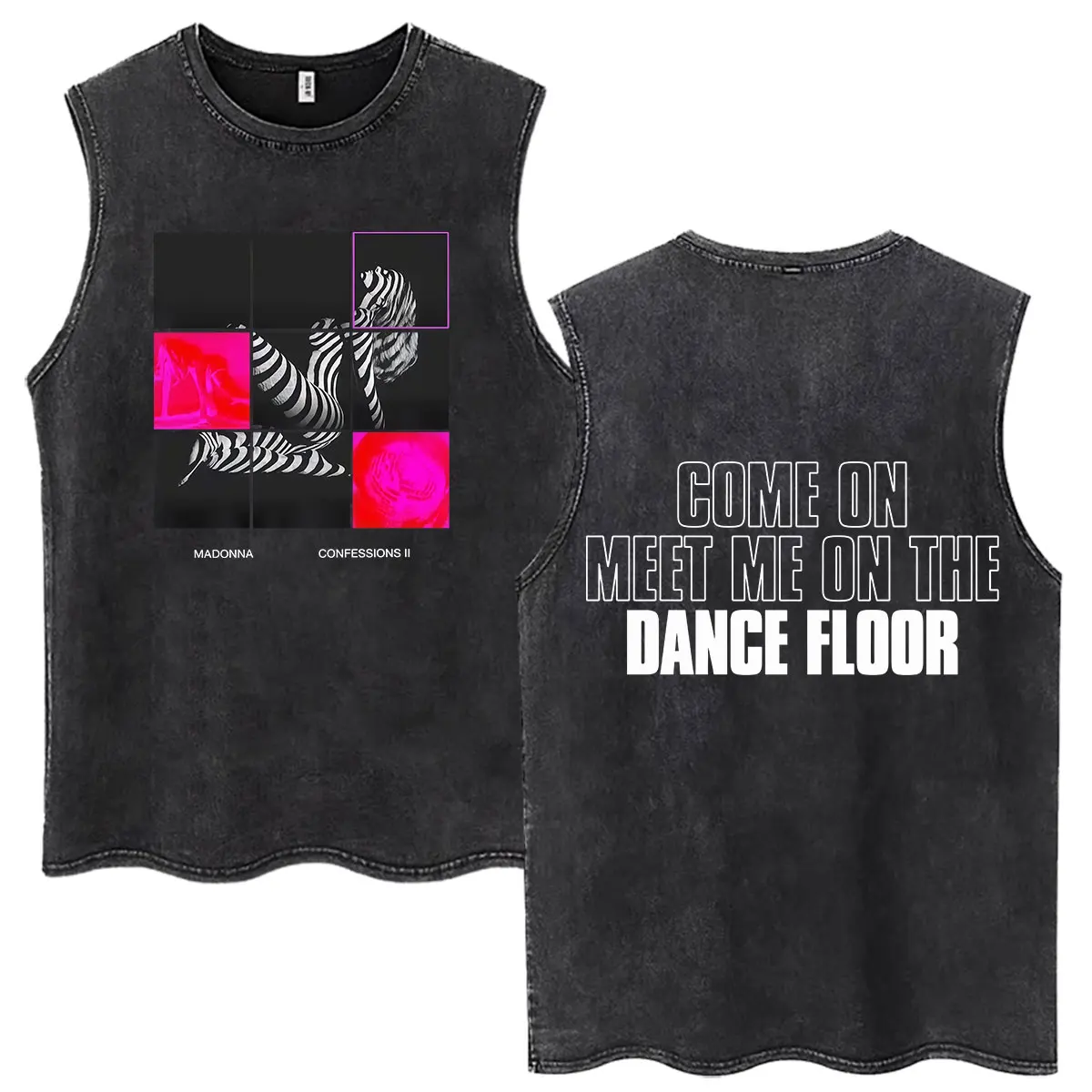 T-shirt Décontracté en Coton Imprimé Vintage Lavé Madonna CONFESSIONS II Album Tour 2026 pour Hommes et Femmes – Cadeau Idéal pour les Fans