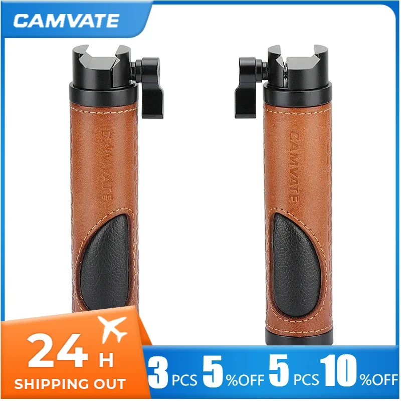 CAMVATE Leather-covered Camera Handle Grip Stabilizer With NATO Clamp Connector For DSLR Camera Cage / Smartphone Stand A Pair