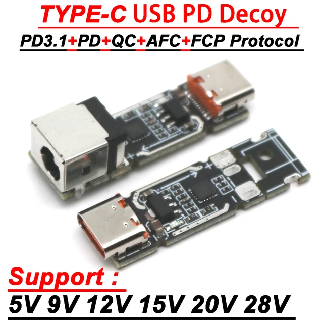 140W 5A USB TYPE-C do DC PD Decoy Szybkie ładowanie USB Power Delivery 28V 20V 15V 12V 9V 5V Wyzwalacze napięcia PD3.1+PD+QC+AFC+FCP