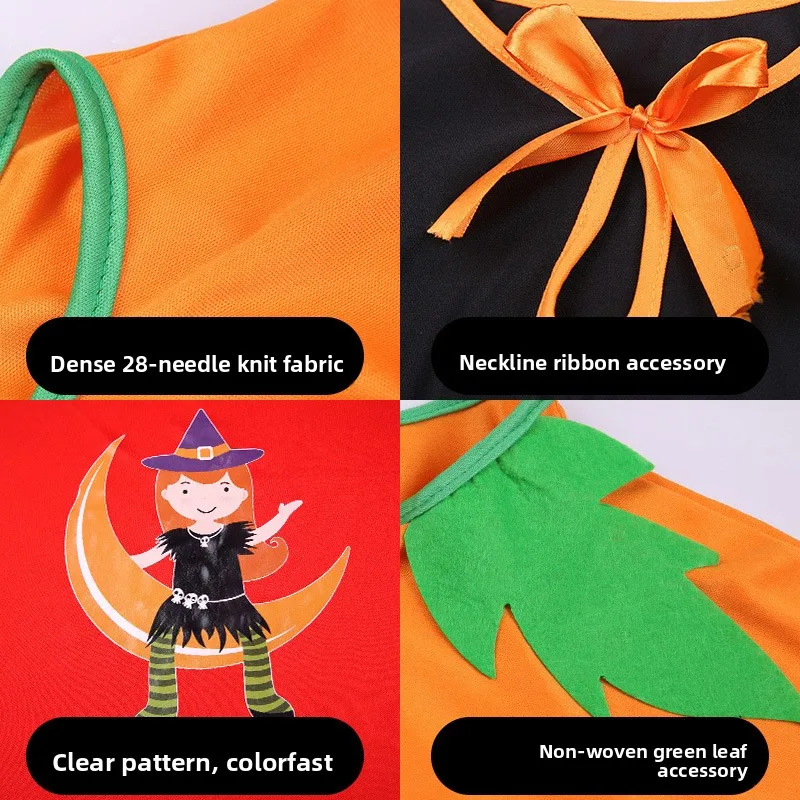 loween Witch Costume Cloak Children's Par Magicician Festival Gathering Cosplay Outfit Fem Witch Pumpkin Design