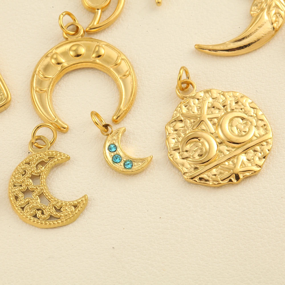 High-quality Golden Charms Accessories Sun Moon Star Pendants DIY Necklace Bracelet Stainless Steel Women\'s Chunky Jewelry Gifts