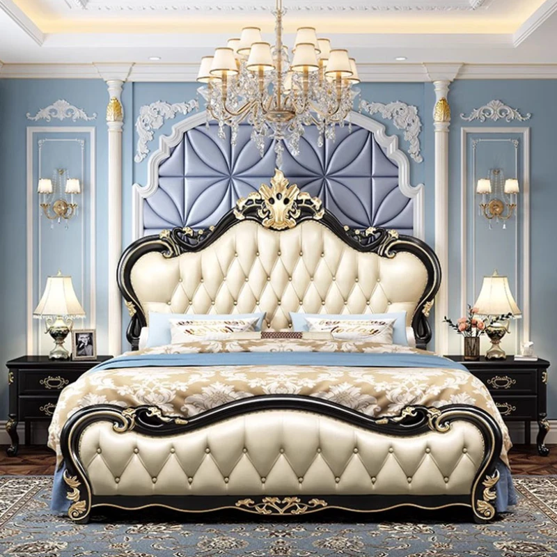 Aesthetic European King Bed Waterproof Queen Wood Headboard Twin Bed Frame Luxury Sleeping Letto Matrimoniale Nordic Furniture