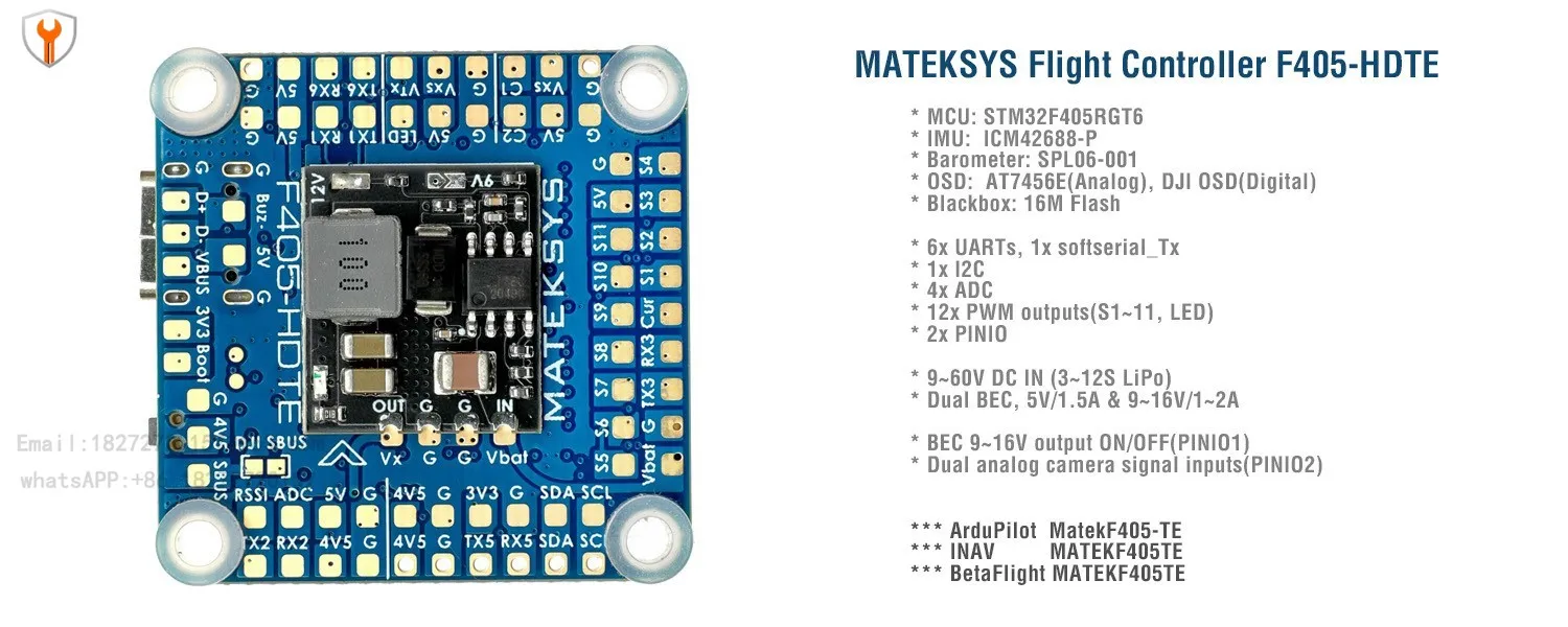 وحدة تحكم في الطيران البلاستيكية F405-HDTE للطائرات بدون طيار FPV مع STM32F405/ICM42688-P/12S LiPo/BetaFlight/ArduPilot