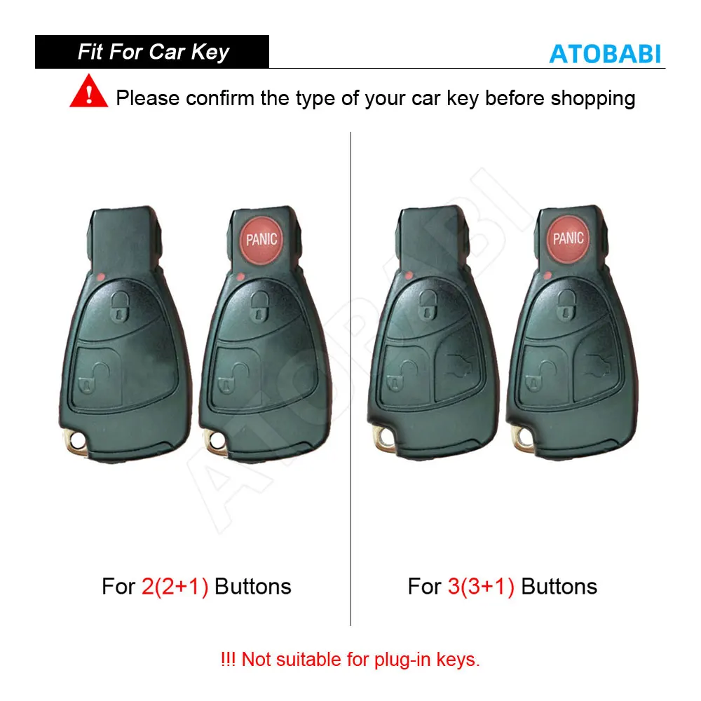 Leder-Autoschlüsselhülle für Mercedes Benz A B C E S Klasse W203 W204 C215 W210 W212 W251 R230 X164 Smart Remote Fobs Gehäusehülle Tasche – Detail 1