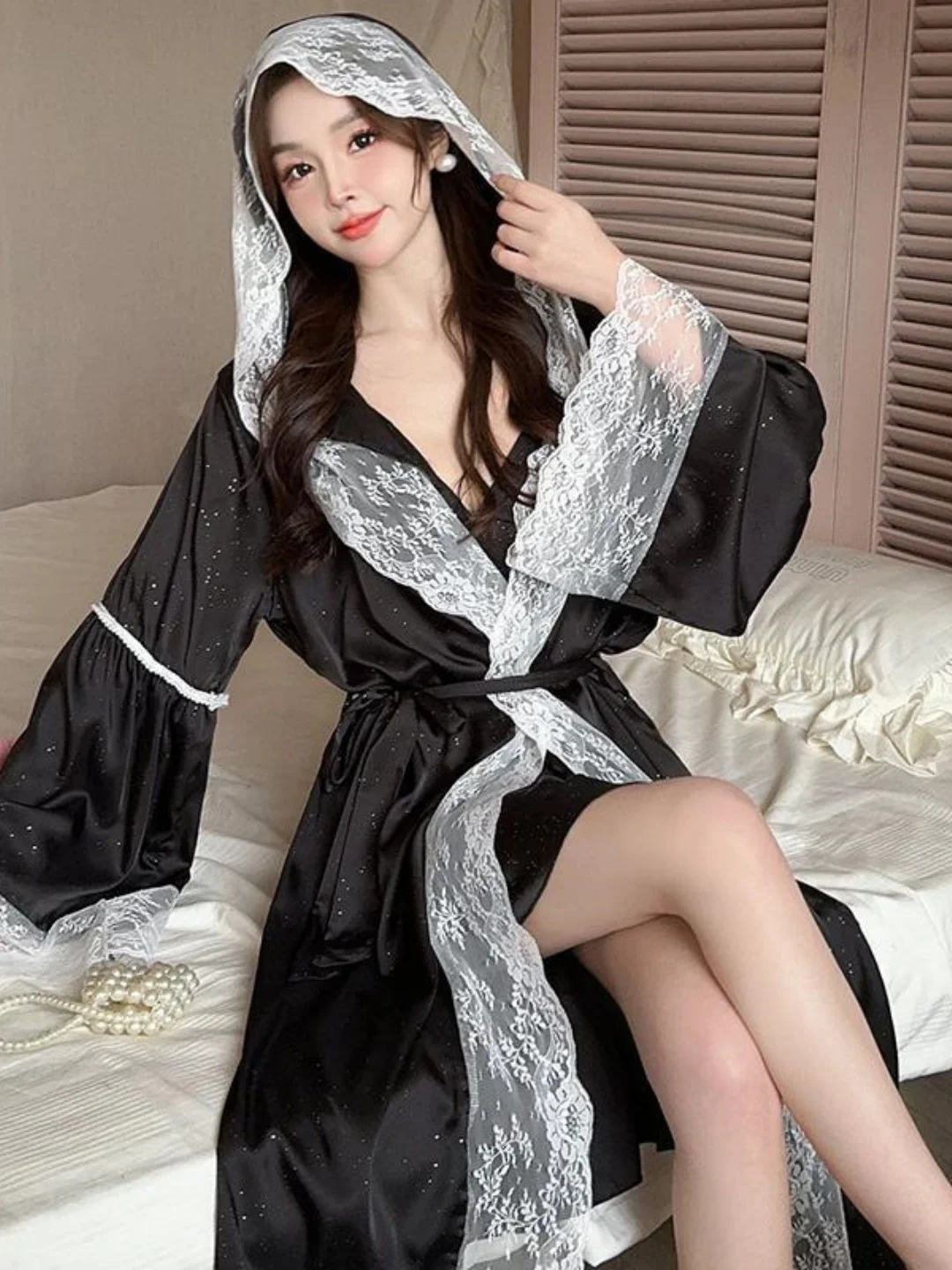 Sexy Sequin Patchwork V-Neck Sleep Dress Comfortable Home Wear Strap Design plus Size Women's Summer Nightgown Casual Sweet S...