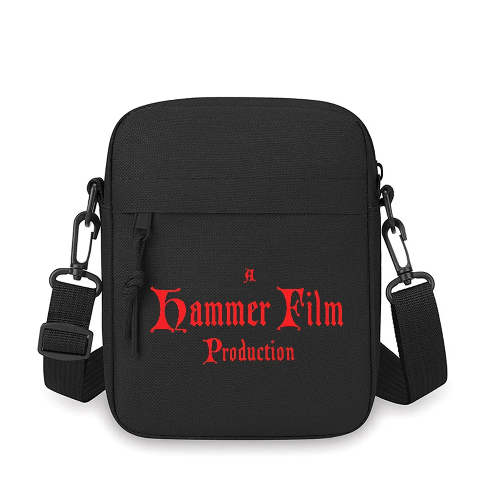 

Hammer Film Production gothic red text Men Crossbody Bag Single Shoulder Women Cartoon Anime Film Printing Design Unisex