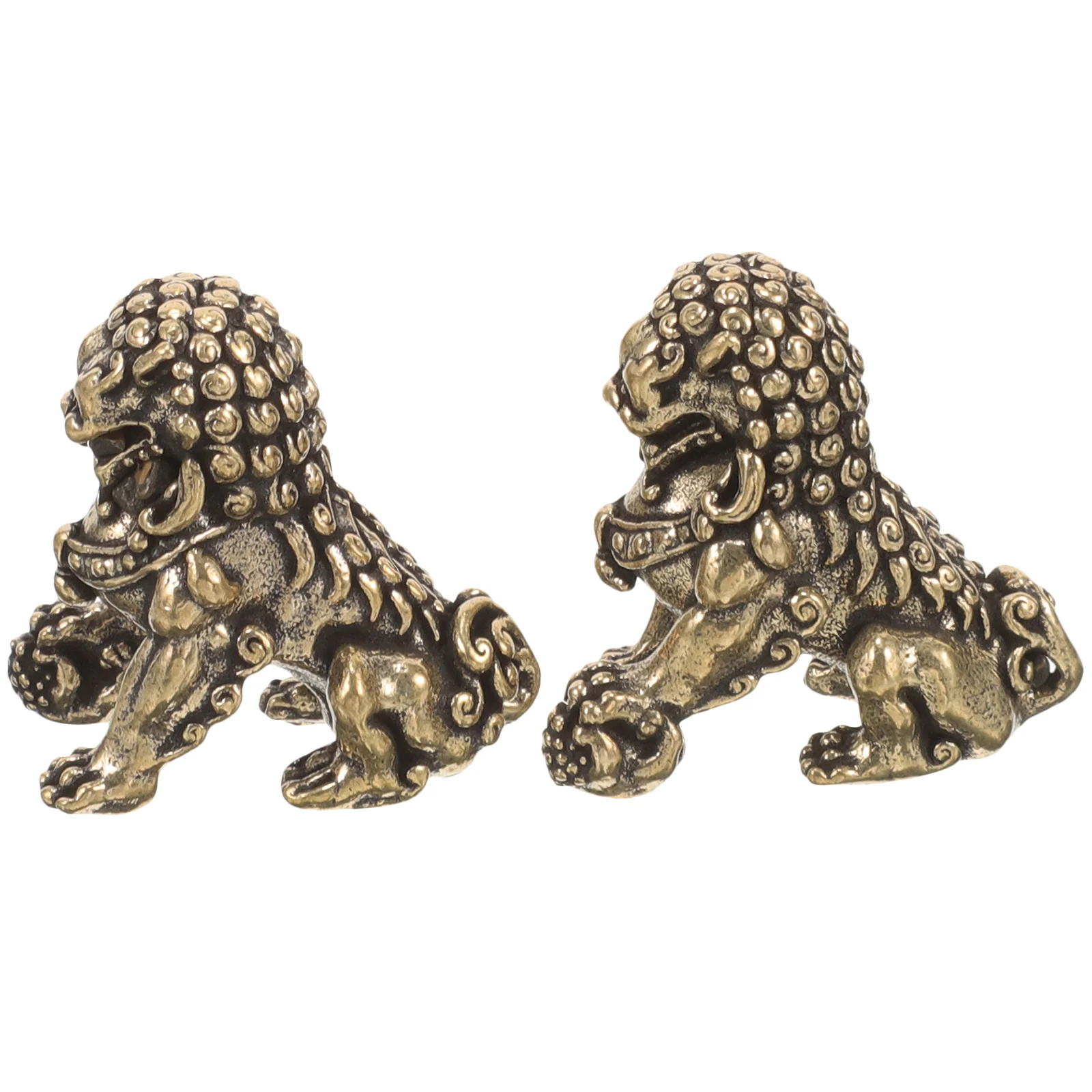 

2pcs Brass Lion Figurine Brass Lion Decoration Lion Statue Landscape Desktop Ornament Brass Tea Pet Ornament