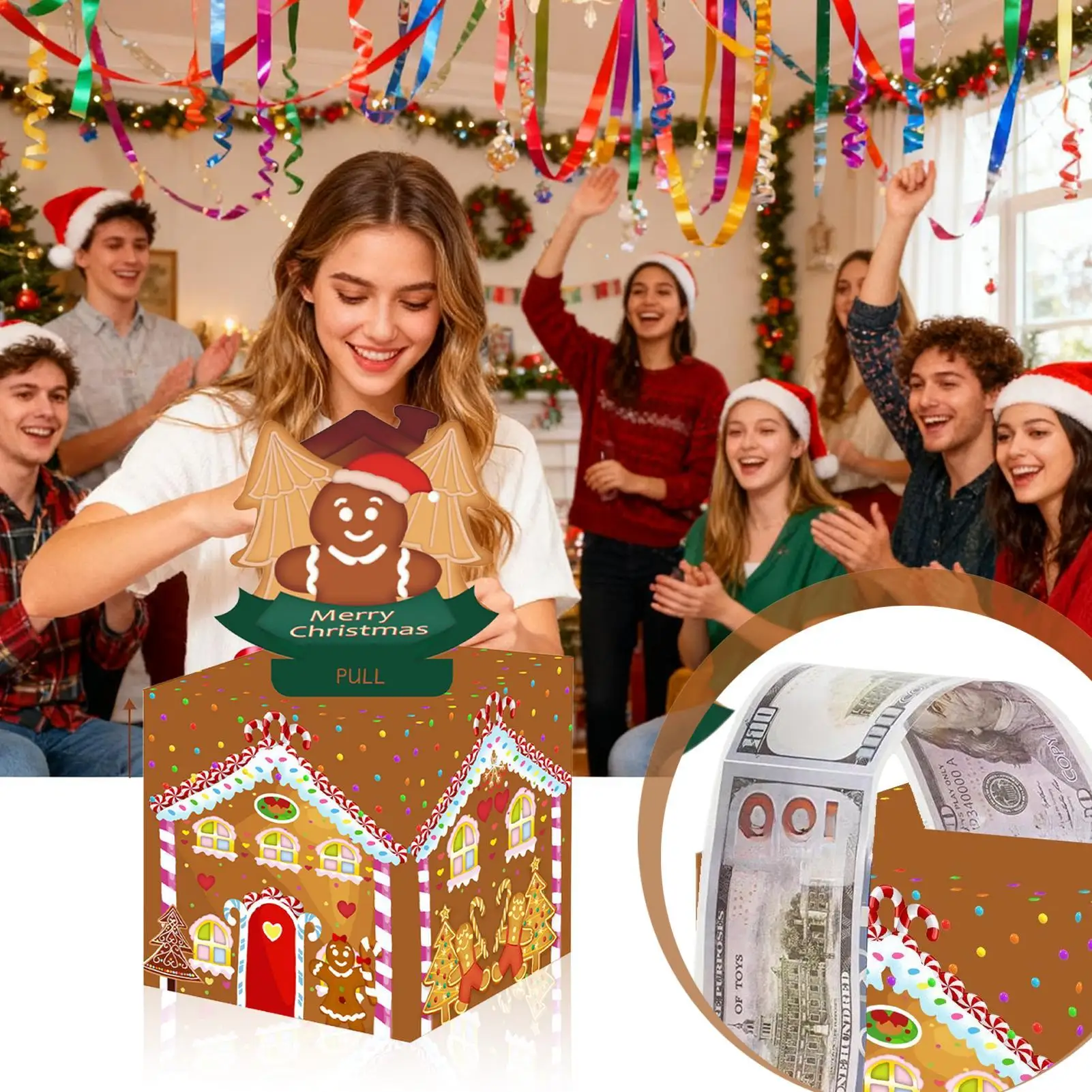 Kerstgeldhouders voor contant geld Pop Kerst Cash Pull Boxen Grappige rolkaarten Dispenser voor volwassenen Festival Familie Carnaval