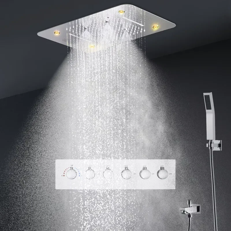 2026 Multi Function Ceiling Led Shower Head Panel Set Rainfall Spray Constant Temperature Valve Mixer Diverter