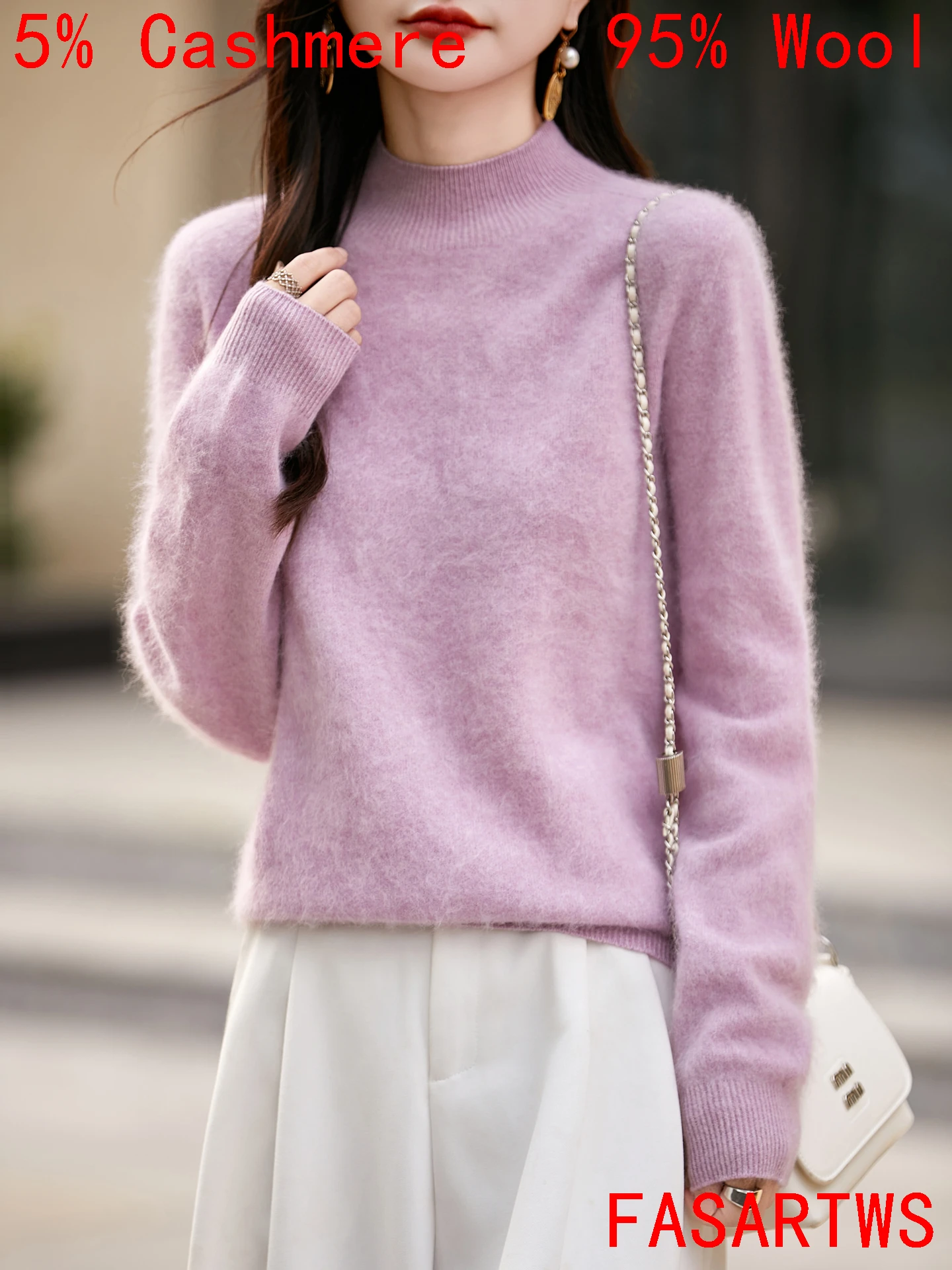 Autunno Inverno New Chic Maglione di cashmere Donna Mezza altezza Collo di lana Maglia a maniche lunghe Pullover Soffice High-end Morbido FashionTop