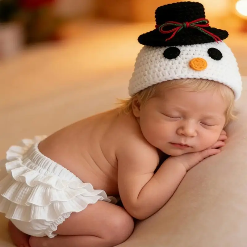 Newborn Photoshoot Outfit Set Cotton Acrylic Ruffle Romper & Hat Adorable Baby Photography Costume for 0-3 Months Baby A2UB