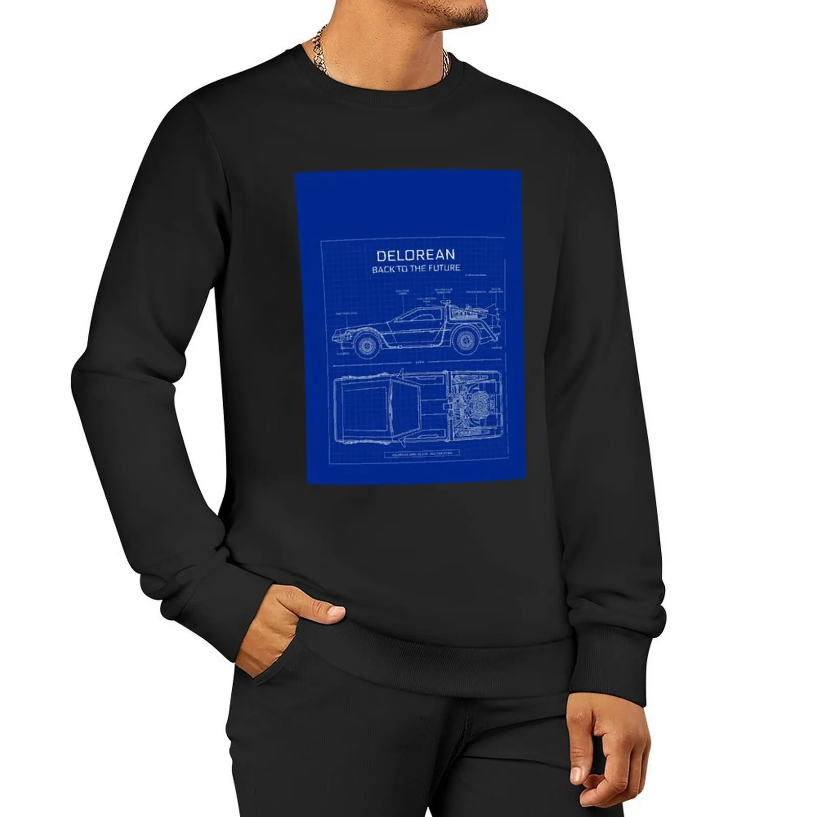 

DeLorean Time Machine - Back To The Future (Blueprint) Pullover Hoodie tracksuits men's winter sweater winter man sweatshirt