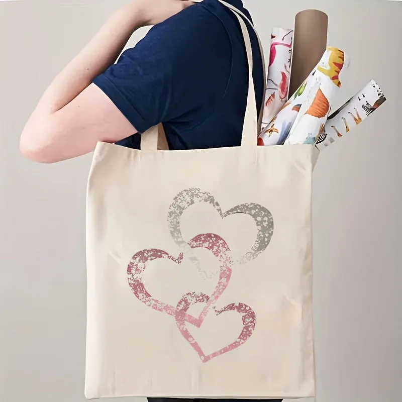 1 Printed Canvas Bag Pink Heart-Shaped Love Unisex Breathable Trucker Driver Portable White Crossbody Bag with Closure. Suitable