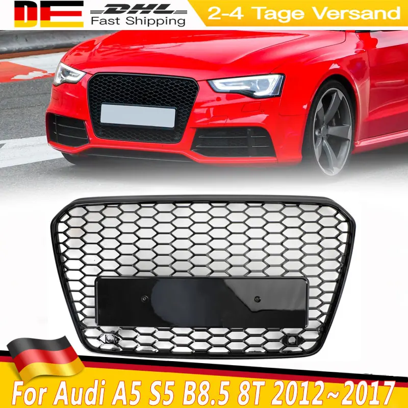 Image of Glänzend schwarzer Wabengitter-Frontkühlergrill im RS5-Stil für Audi A5 S5 B8.5 8T 2012~2017