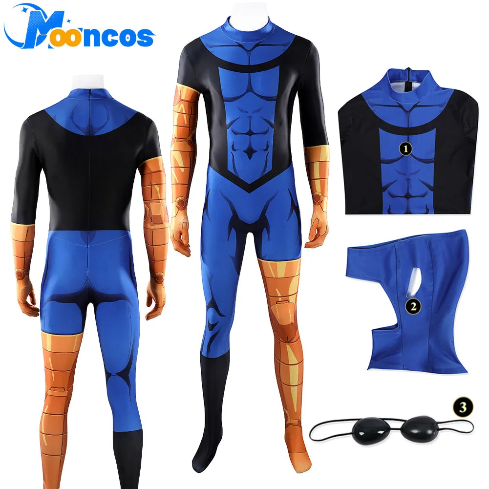 

Anime Cartoon Invincible Mark Grayson Cosplay Jumpsuit Mask Eyewear Costume Disguise Bodysuit Men Halloween Carnival Party Suit