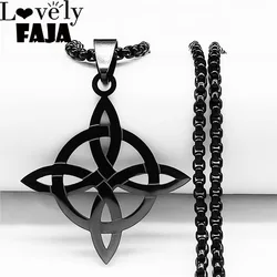 Stainless Steel Witchcraft Witch's Knot Geometry Long Chain Necklace for Men/Women Black Color Jewelry bijoux femme N4273S03