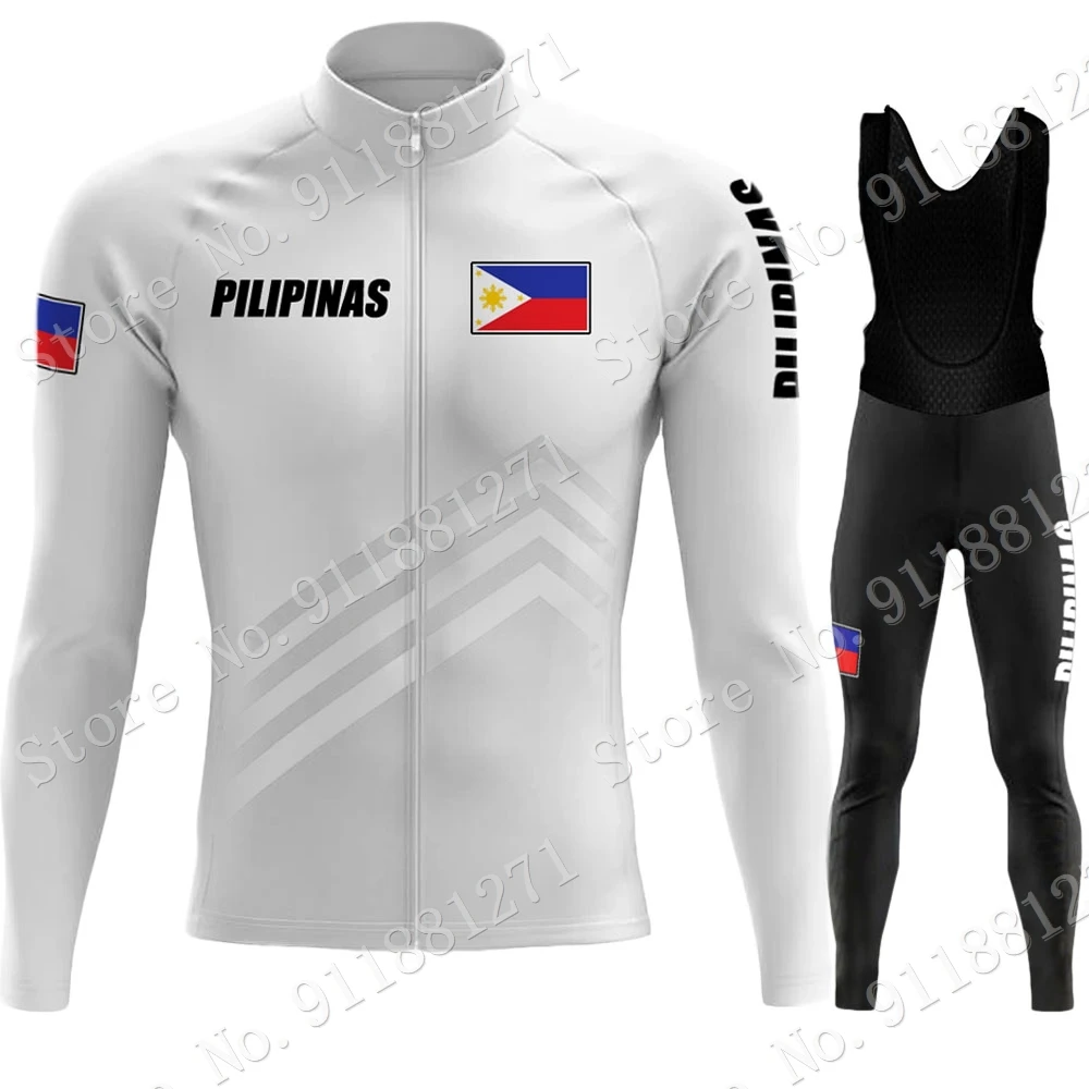 PHILIPPINES National Team 2023 Cycling Jersey Set Black Long Sleeve Flag Clothing Suit MTB Bike Road Pants Bib Ropa Ciclismo