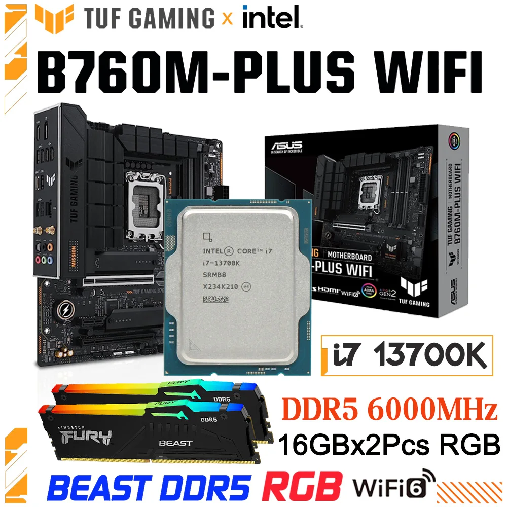 Intel 13th Gen Core i7 13700K LGA1700 Processor Kit Intel b760 Mainboard i7 Asus TUF GAMING B760M-PLUS WIFI LGA1700 Mainboard