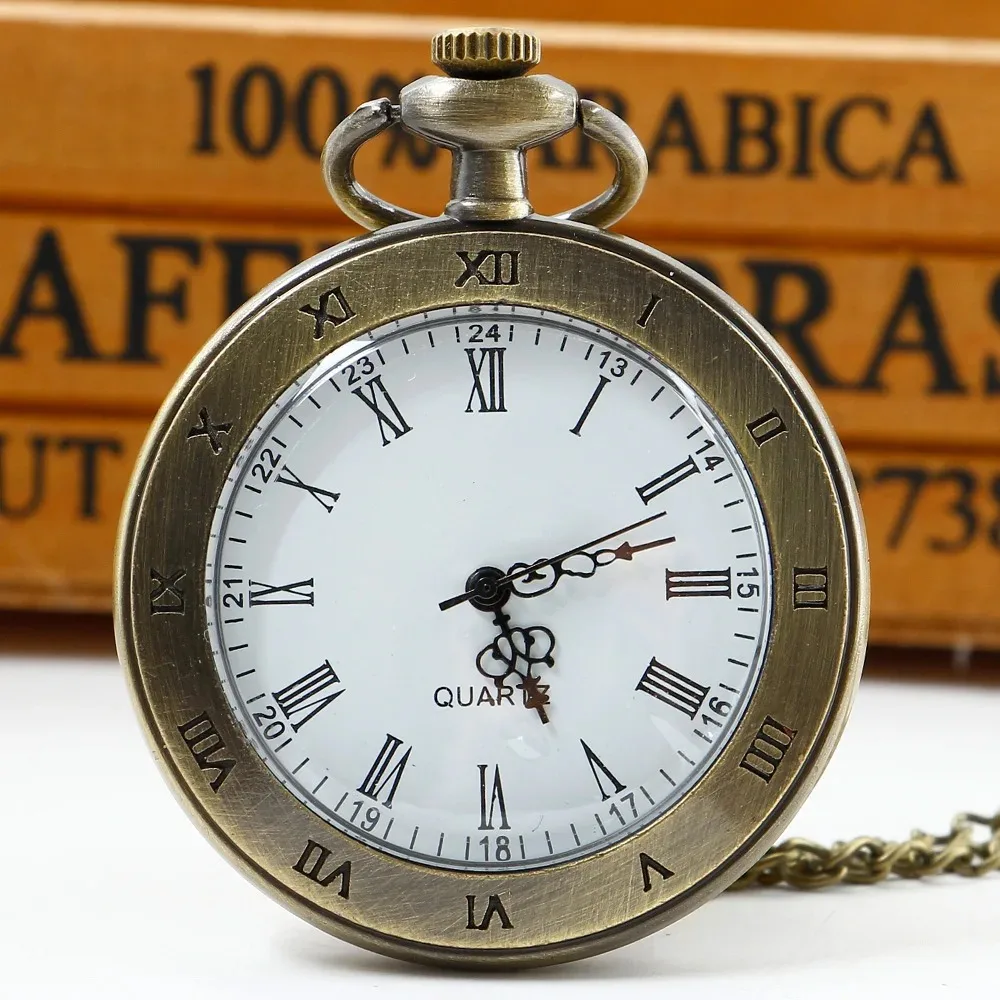 Exquisite Vintage Roman Digital Pocket Watch Women Mens Elegant Pocket Watches with Fob Chain Masculino Relogio Gift Clock