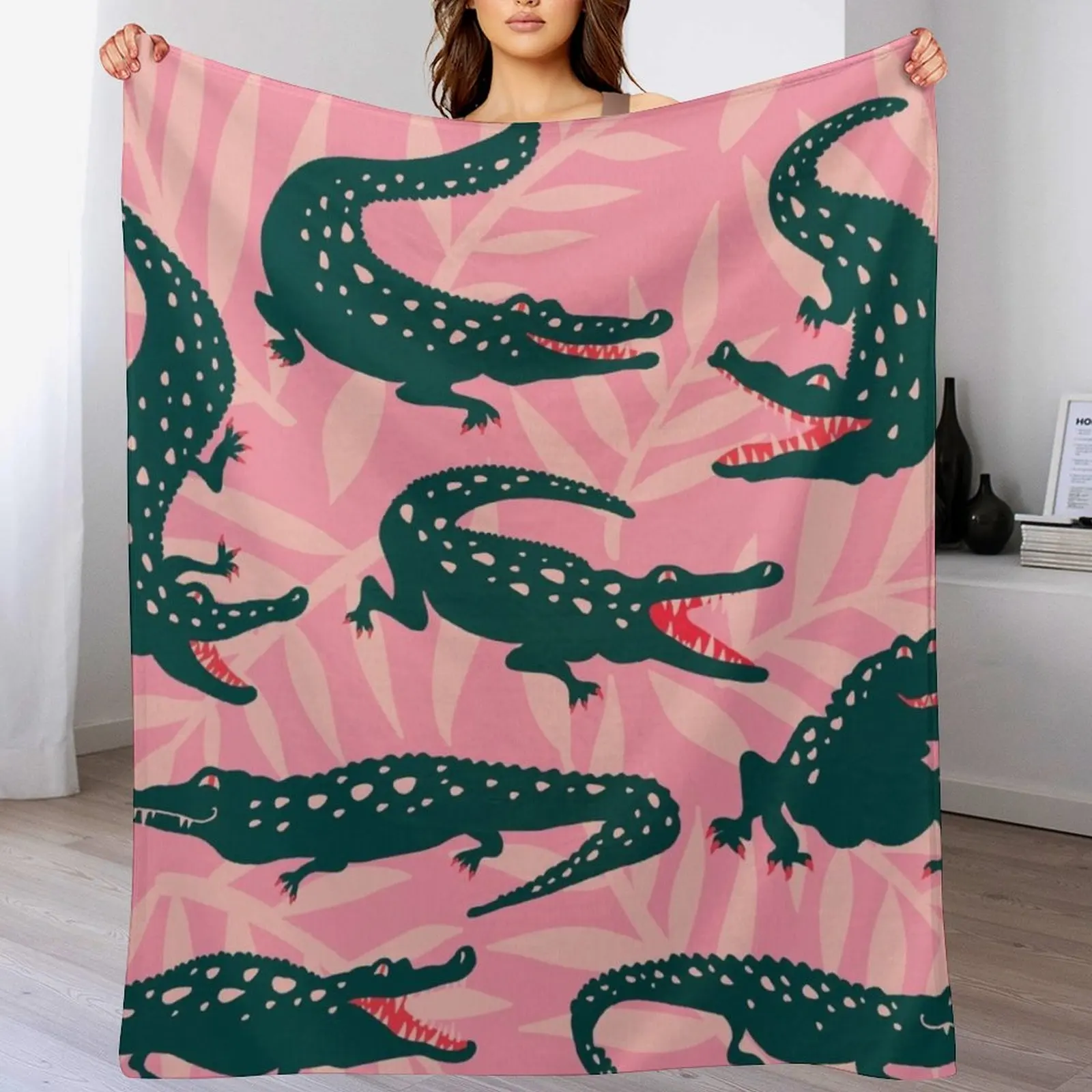 

Alligator Collection a Pink & Teal Throw Blanket Vintage Flannel for winter Tourist Blankets