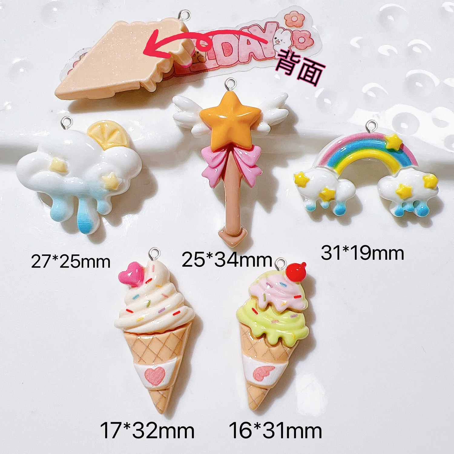 10Pcs Cute Ice Cream Rainbow Star Resin Pendants with Eye Pin for DIY Jewelry Making Handmade Earrings Necklace Keychain Decor