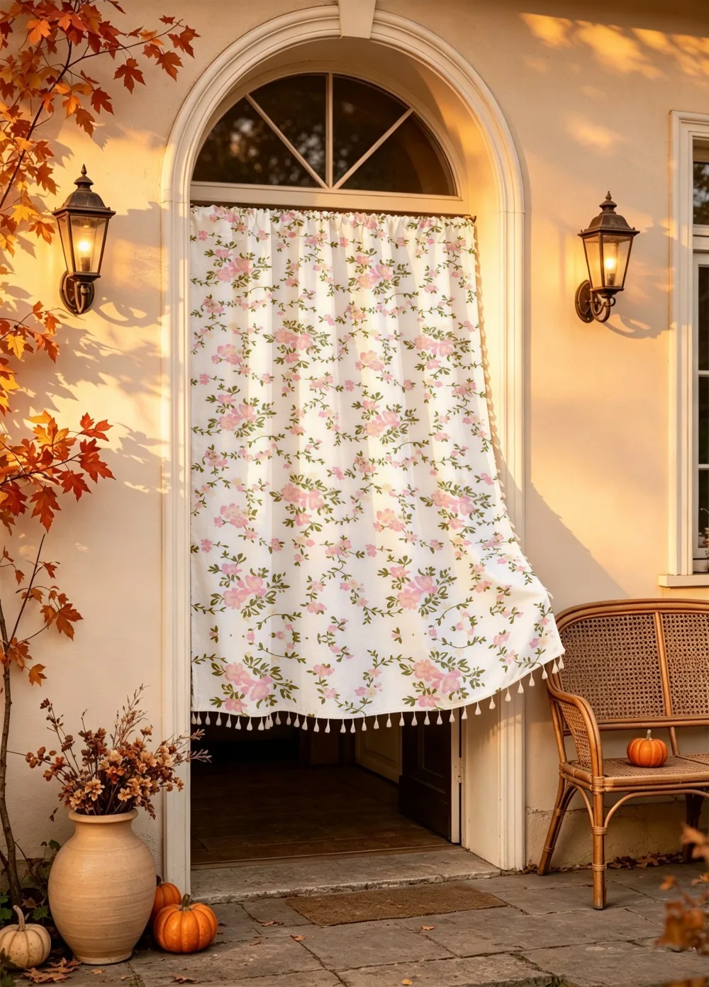 1PC Floral Tassel Sheer Curtains, Cream White Bloom, Digital Print, Linen Polyester, Bedroom Living Room, Rod Pocket, Home Decor