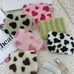 Ins Plush Love Student Coin Purse Coin Pouch Women Clutch Bag Small Makeup Bag Key Lipstick Bag Wallet Mini Purse ID Card Holder