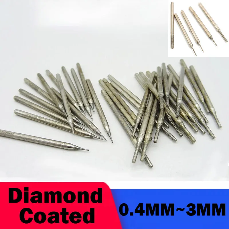 

5~100Pcs 0.4mm 0.5mm 0.6mm 0.7mm~3mm Diamond Coated 2.35mmTipped Drill Bit for Tile Jewellery Glass Shank Diameter Extend Gems
