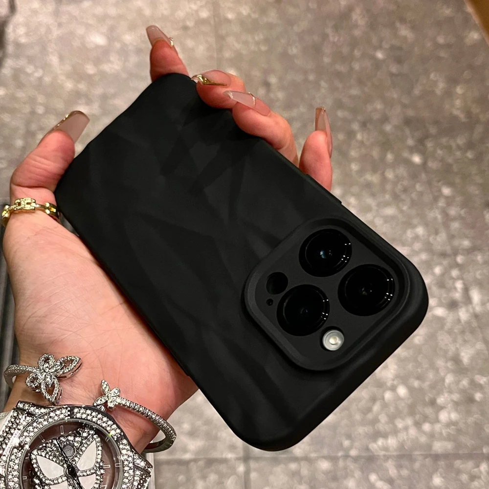 Luxury Silicone Fold Wrinkle Phone Case For iPhone 15 Plus 13 12 11 14 Pro Max X XR XS MAX 8 7 SE Soft Candy Color Full Cover