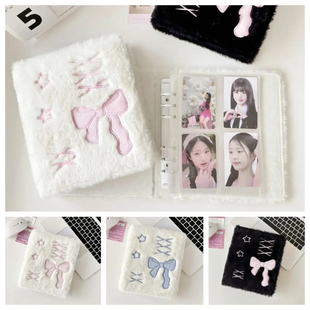 A6 Card Cover Plush Photocard Holder Korean Style Star Chasing Idol Photo Album Ins Cute Bow Card Binder Polaroid