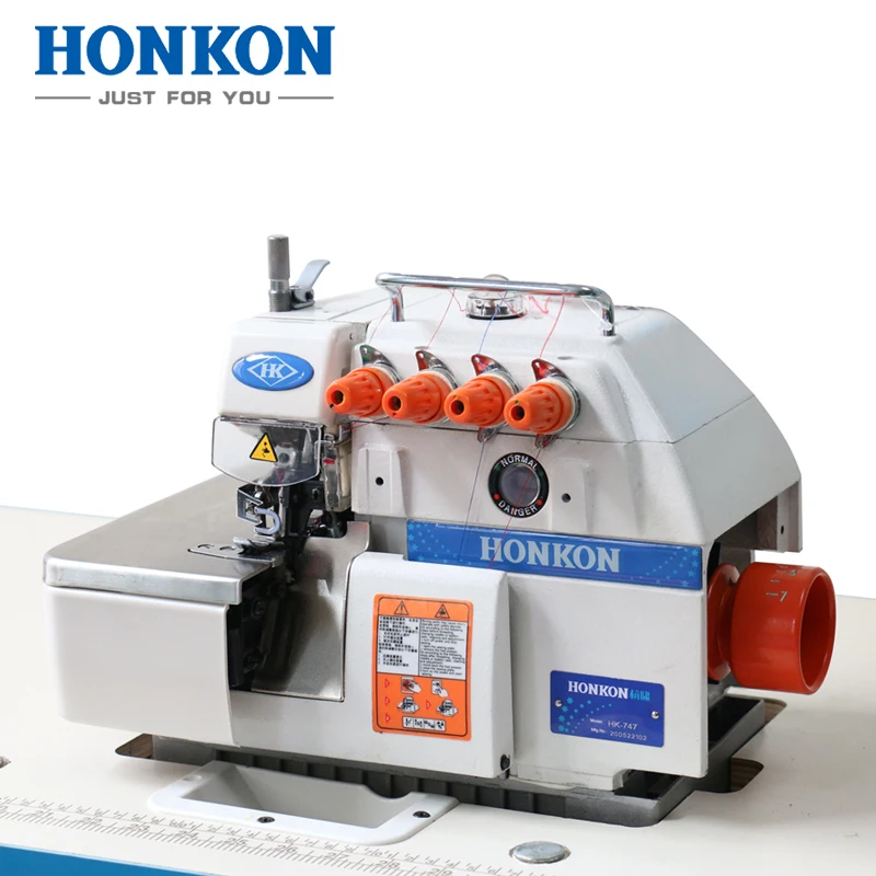 HK 747 HOT SALE Cheap Price BELT Driven FOUR Thread Industrial OVERLOCK SEWING Machine 6mm Max. Sewing Thickness HONKON