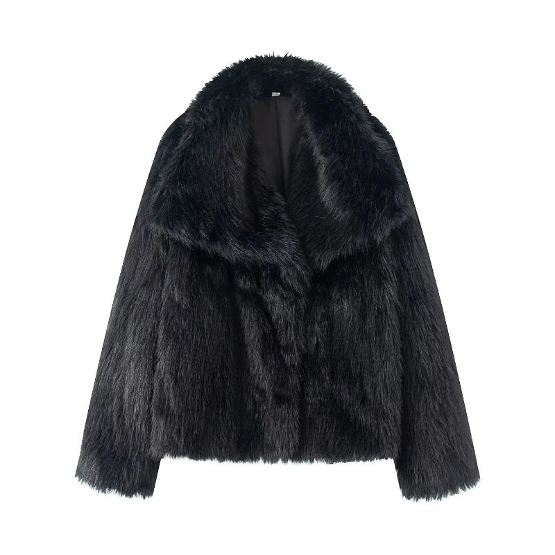 

2025 Hot Selling Winter Fashion Casual Solid Color Faux Fur Temperament Big Lapel Fur Coat for Women