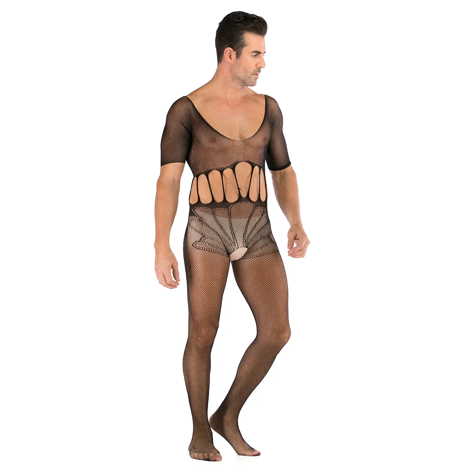 

Men's Transparent Bodystockings Sexy Bodysuits Male Catsuits Sissy Fishnet Sleepwear Open Crotch Gay One-piece Pajamas Lingerie