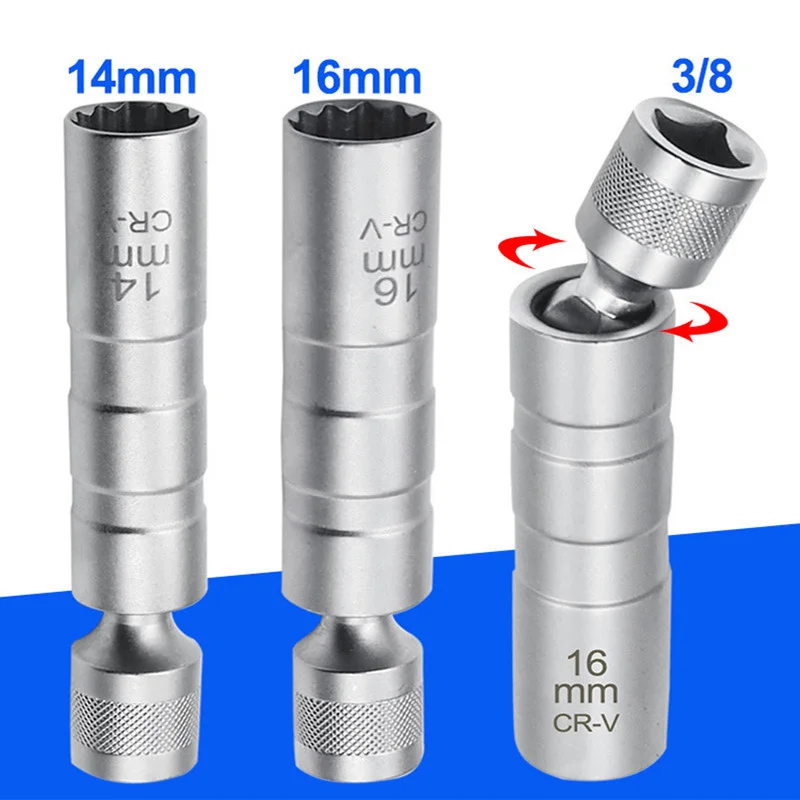 New 14mm 16mm thin wall spark plug socket universal joint with magnetic flexible socket wrench auto repair tools