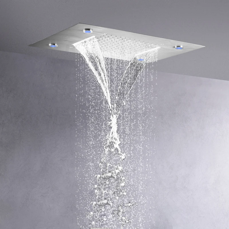 Shower system LED color lamp Brushed Nickel shower head wall hanging high -voltage shower head