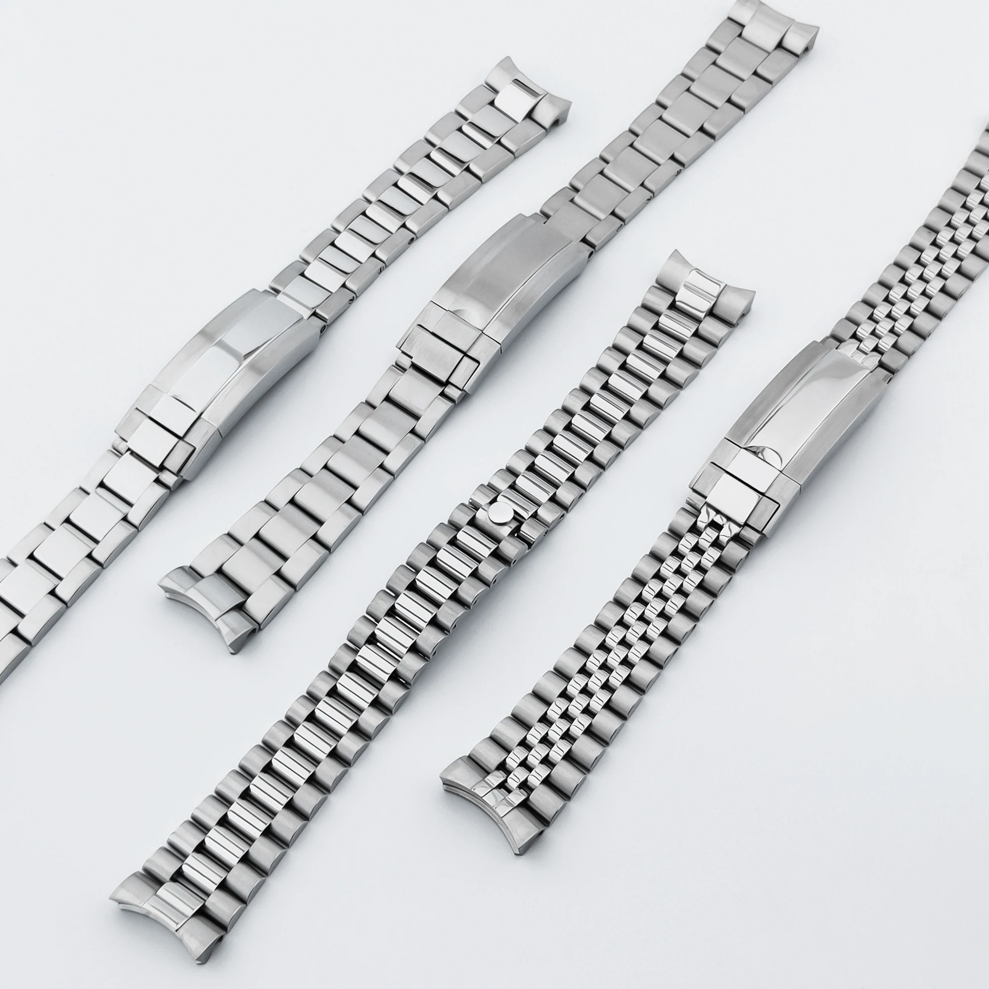 Neiton 20MM Silver Presidential Solid Bracelet 904L Stainless Steel Glide Lock Clasp Wristband for Sub Log NH34 NH35 Watch Case