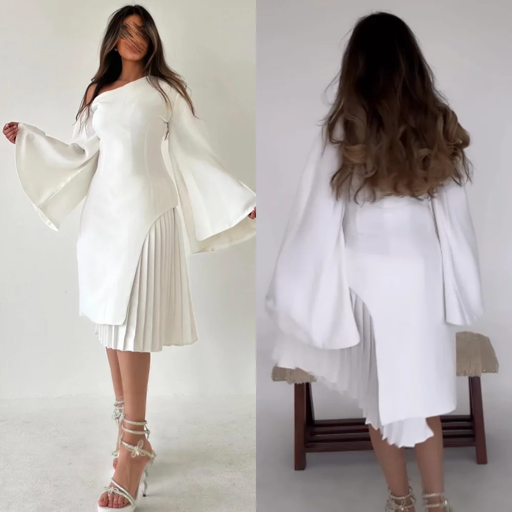 Jiayigong Um Ombro Draped Bainha Vestido, Vestidos de comprimento do joelho, Arábia Saudita Bainha, Bespoke Ocasião