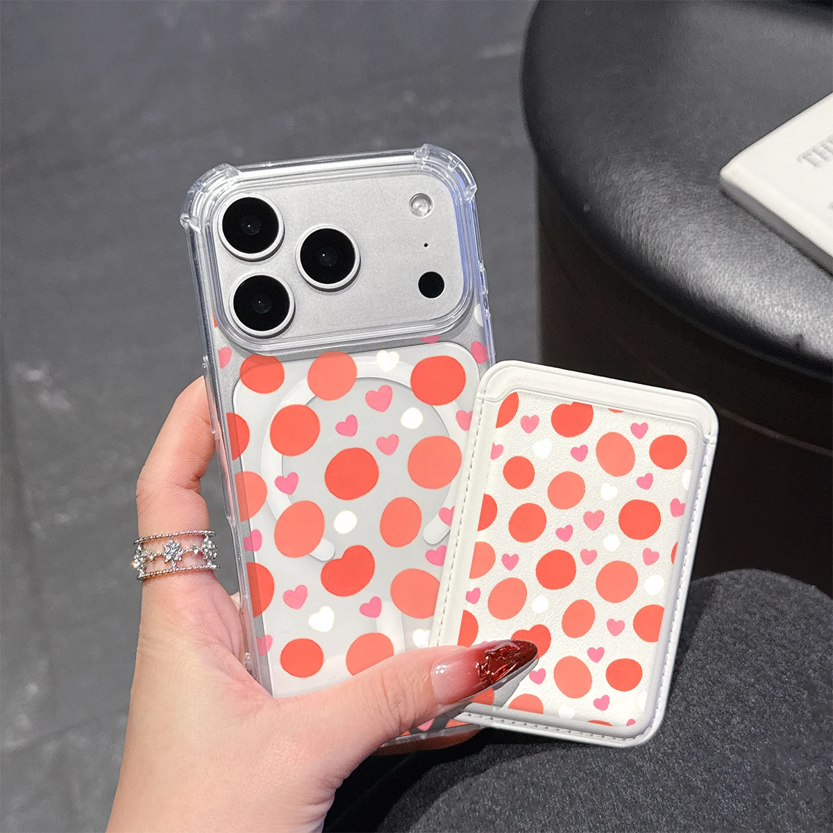 Red Heart Dot Print Phone Case For iPhone 17 16 15 14 13 Pro Max Plus Wallet Pocket Transparent Soft TPU for Magnetic Phone Case view 2