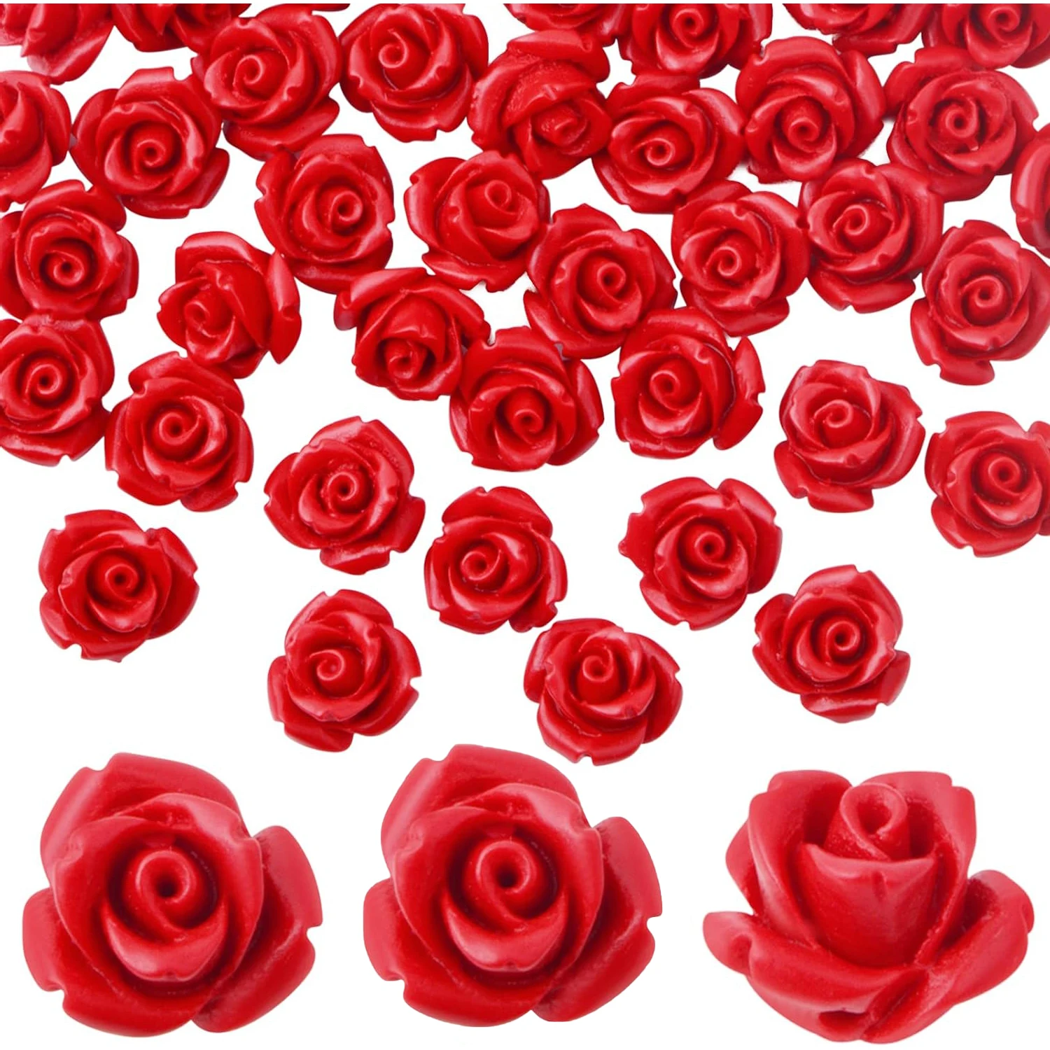 

50pcs Red Rose Beads Detailed Carved Rose Flower Loose Prayer Beads Accessories for DIY Bracelet Jewelry Making